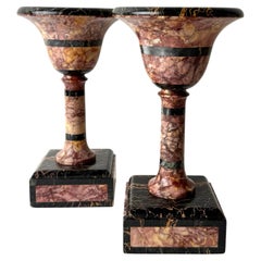 Pair of French Art Deco Marble Tazzas in Brèche de Sarrancolin and Nero Portoro