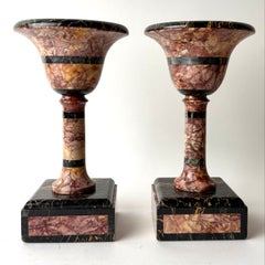 Pair of French Art Deco Marble Tazzas in Brèche de Sarrancolin and Nero Portoro