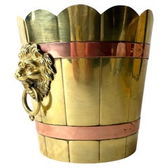 Elegant French Brass and Copper Champagne Cooler with Lion Mask Handles