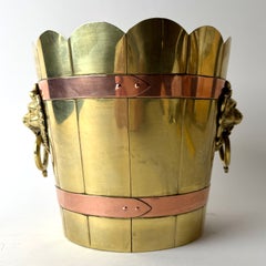 Elegant French Brass and Copper Champagne Cooler with Lion Mask Handles