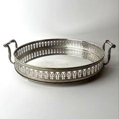Large Round Silver-Plated Empire Style Serving Tray, circa 1900