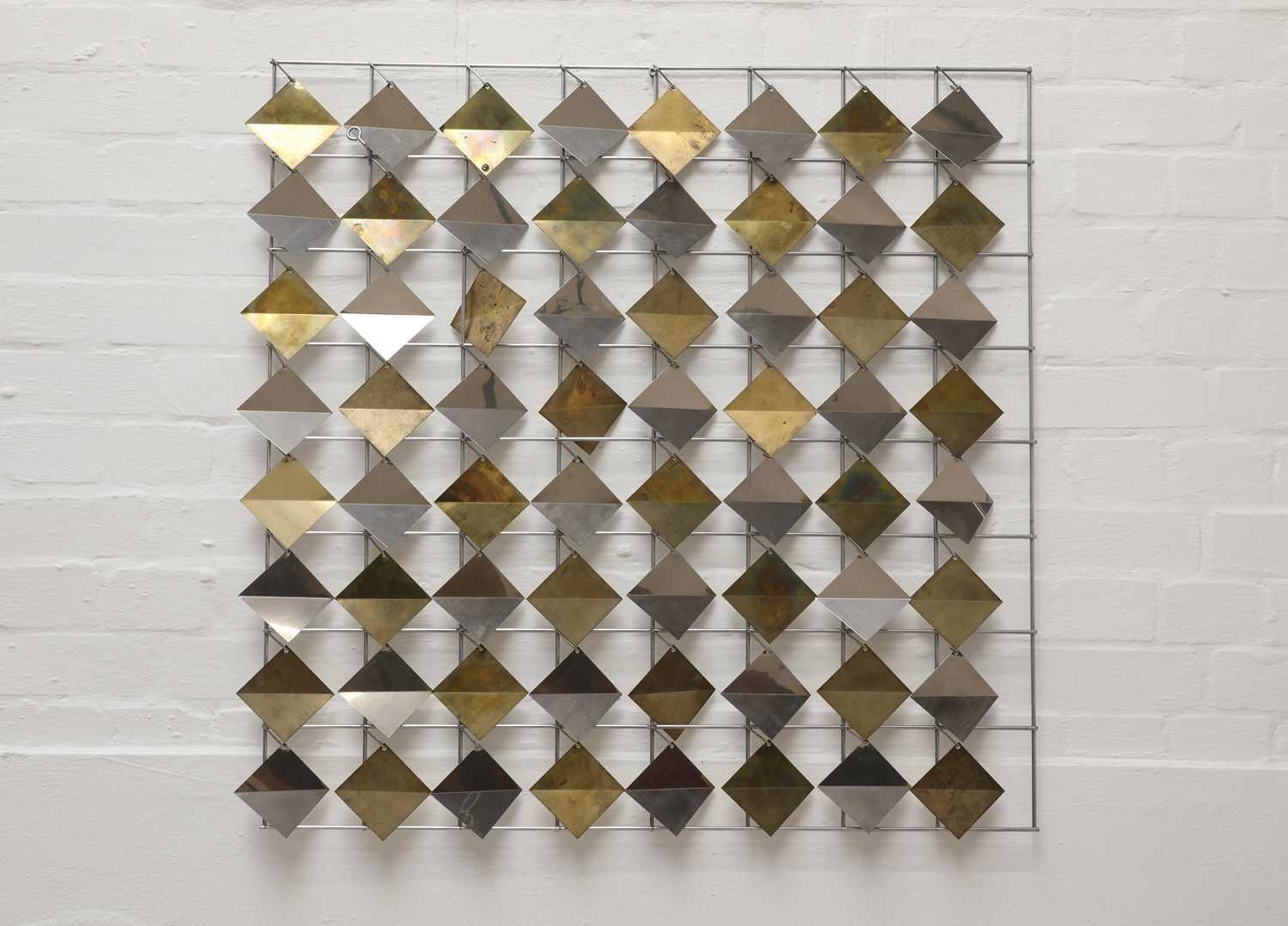 Curtis Jere Geometric Brutalist Op Art Kinetic Wall Piece Polished Brass Steel For Sale
