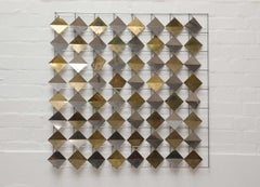 Curtis Jere Geometric Brutalist Op Art Kinetic Wall Piece Polished Brass Steel