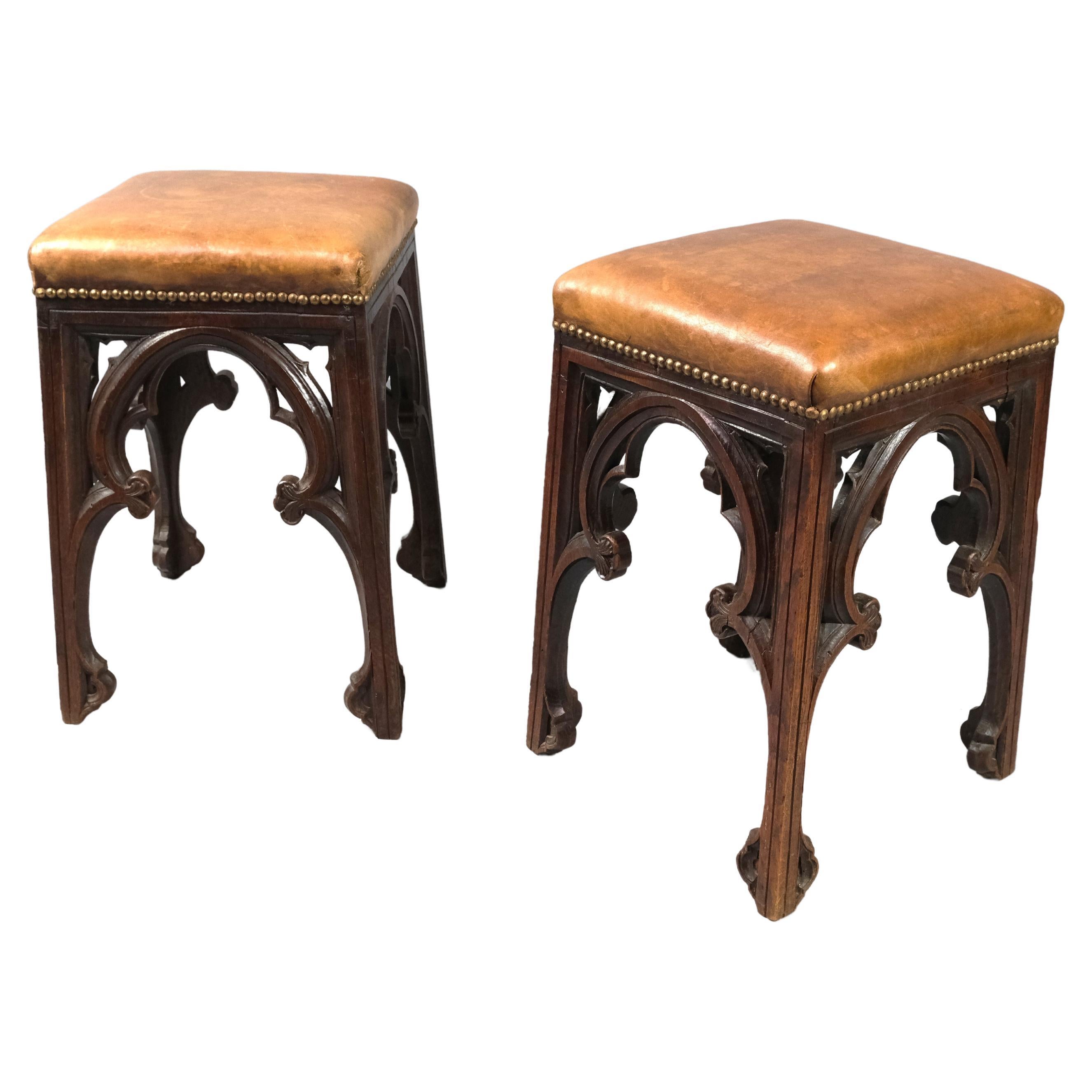 Pair of Gothic French Oak Stools