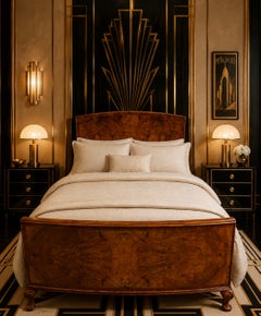 Art Deco Figured walnut double bed