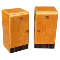 Pair of Art Deco Birds Eye maple bedside cabinets