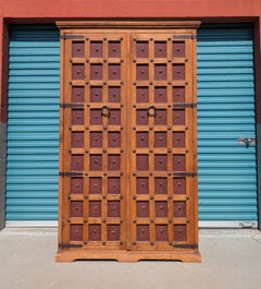 Vintage Mexican Solid Wood Armoire with Handcrafted Iron Hardware