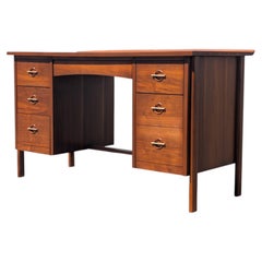 Mid Century Modern Walnut Desk by Lane with Brass Hardware, c1960s