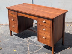 Mid Century Modern Walnut Desk by Lane with Brass Hardware, c1960s