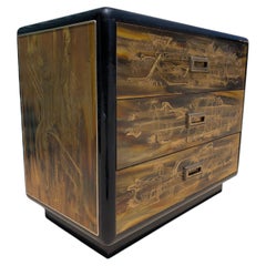 Acid-Etched Brass & Ebony Lacquer Chest by Bernhard Rohne for Mastercraft