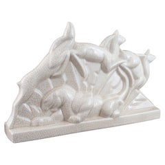 Belgian Art Deco A.M.C. Wasmuël Deer and Lion Sculpture, circa 1930