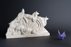 Belgian Art Deco A.M.C. Wasmuël Deer and Lion Sculpture, circa 1930