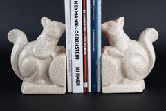 Pair of Belgian Art Deco A.M.C. Wasmuël Craquelé Squirrel Bookends, circa 1930
