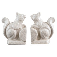 Pair of Belgian Art Deco A.M.C. Wasmuël Craquelé Squirrel Bookends, circa 1930