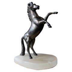 Vintage Brass Rearing Horse Ashtray on Onyx Base, circa 1970
