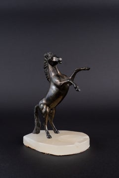 Vintage Brass Rearing Horse Ashtray on Onyx Base, circa 1970