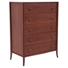 T.H. Robsjohn Gibbing Widdicomb Walnut Five Drawer Chest Klismos Leg