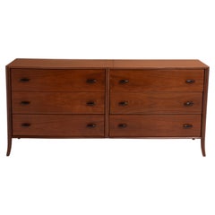 T.H. Robsjohn-Gibbings Widdicomb Walnut Saber Klismos Leg Six Drawer Dresser