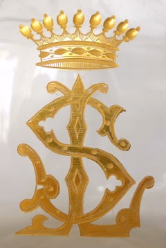 St Louis crystal pitcher, Cluny pattern - gilt crown of count 19th century