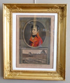 Gravure coloriée à la main : Napoléon Bonaparte procédant à une inspection militaire