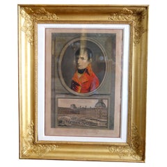Gravure coloriée à la main : Napoléon Bonaparte procédant à une inspection militaire