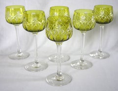 6er-Set Baccarat-Kristall-Weingläser (Hock), grüne Überzugschicht, Jugendstil 1900