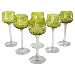 6er-Set Baccarat-Kristall-Weingläser (Hock), grüne Überzugschicht, Jugendstil 1900