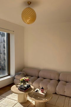 Large Murano Vintage Candy pendant soft yellow swirl glass, made in Italy