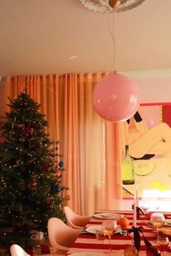 Large Murano Vintage Candy pendant bubble gum pink swirl glass, made in Italy