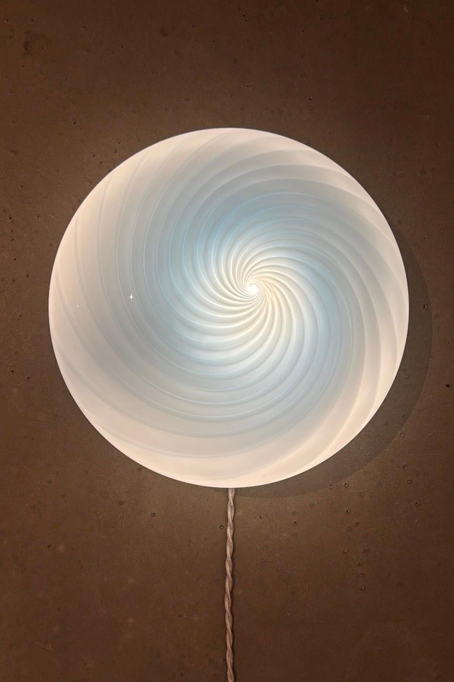 Murano Glass Murano Vintage Candy Flush Mount wall ceiling lamp soft blue swirl For Sale