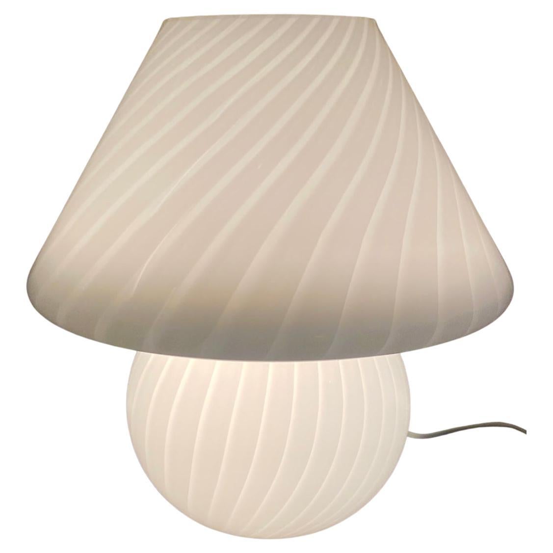 Large Vintage Murano White Swirl Mushroom Lamp For Sale