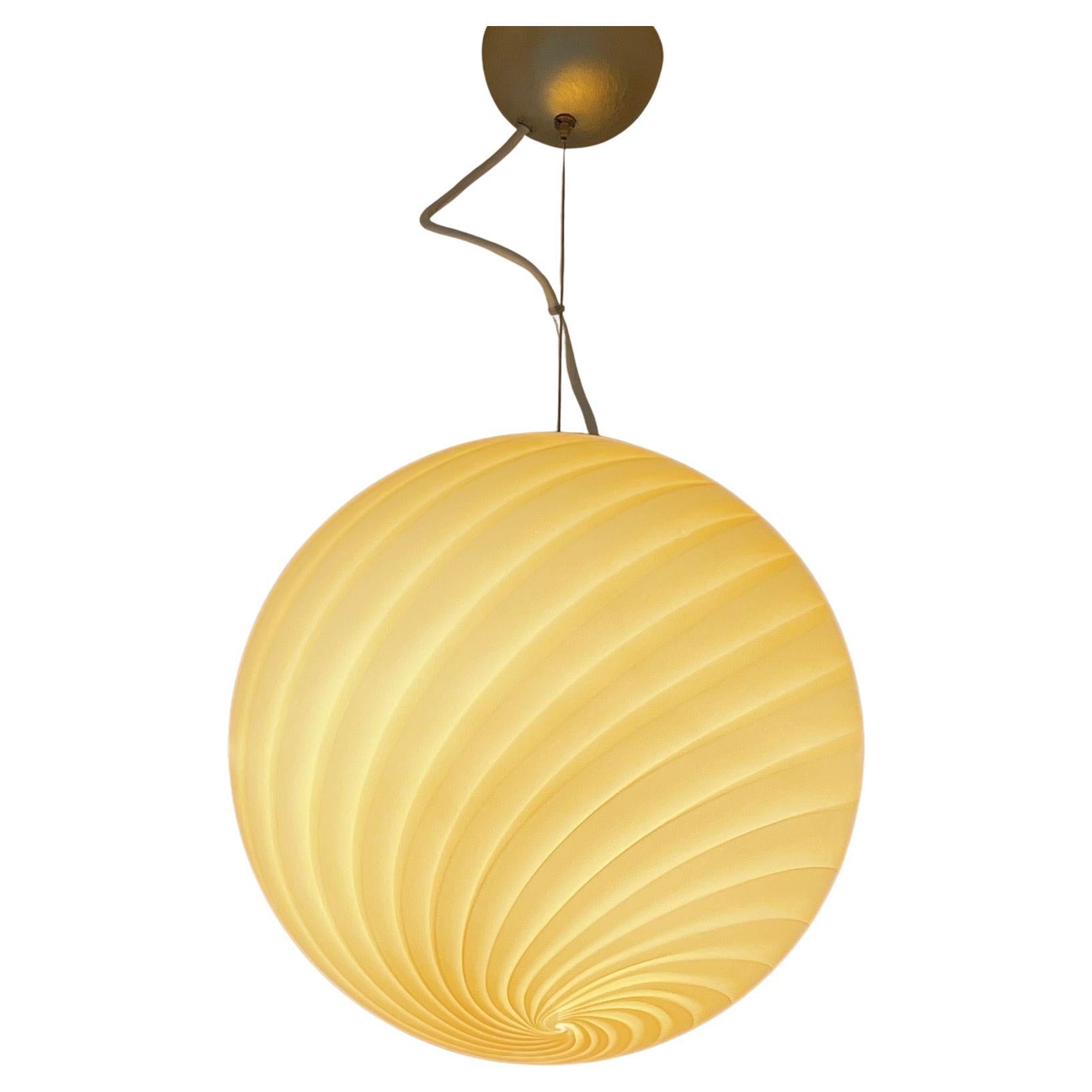 Large Murano Vintage Candy pendant soft yellow swirl glass, made in Italy