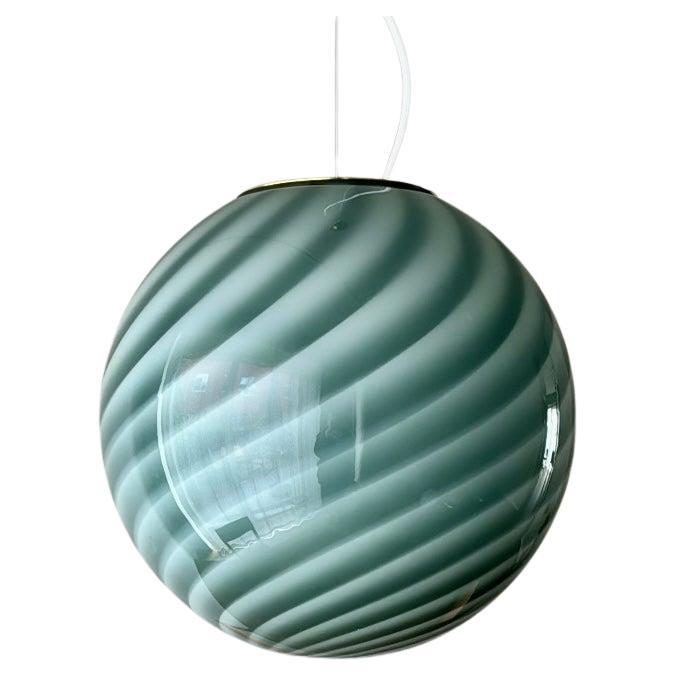 Large Murano Vintage Candy pendant green petrolium swirl glass, made in Italy