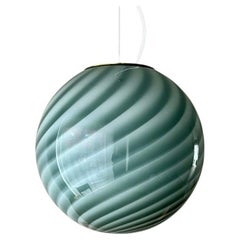 Große Murano Vintage Candy Pendelleuchte aus grünem Petrolwirbelglas, hergestellt in Italien