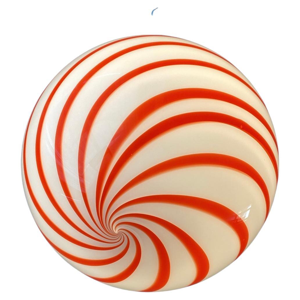 Ø40 Large Murano Candy pendant red / white swirl glass, mouth blown in Italy  For Sale
