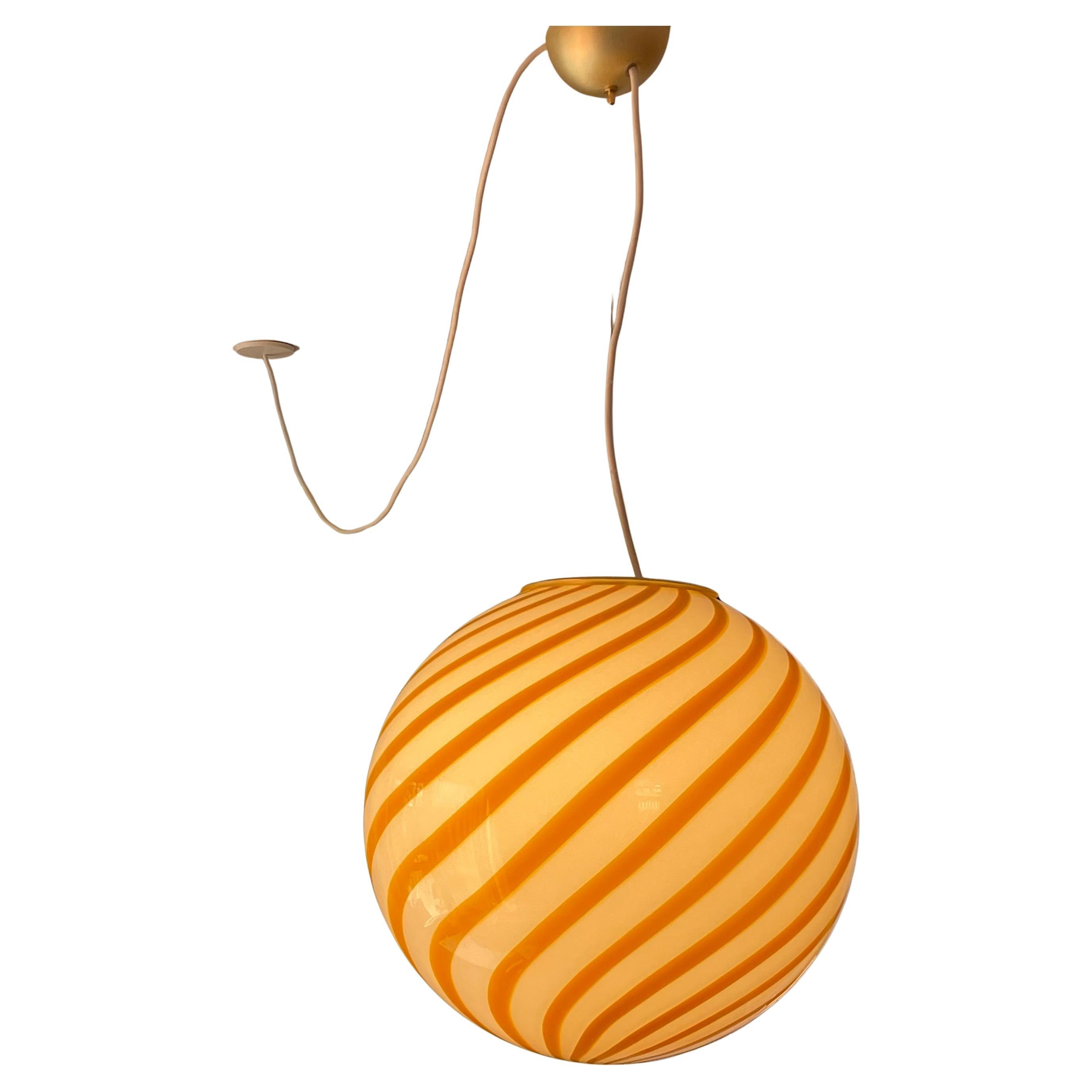 Large Murano Vintage Candy pendant yellow / white swirl, made in Italy