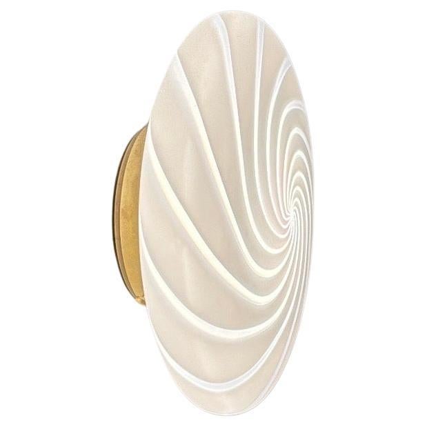 Ø30 Murano Flush Mount Ceiling Lamp White Swirl Glass brass, mouth-blown Italy For Sale