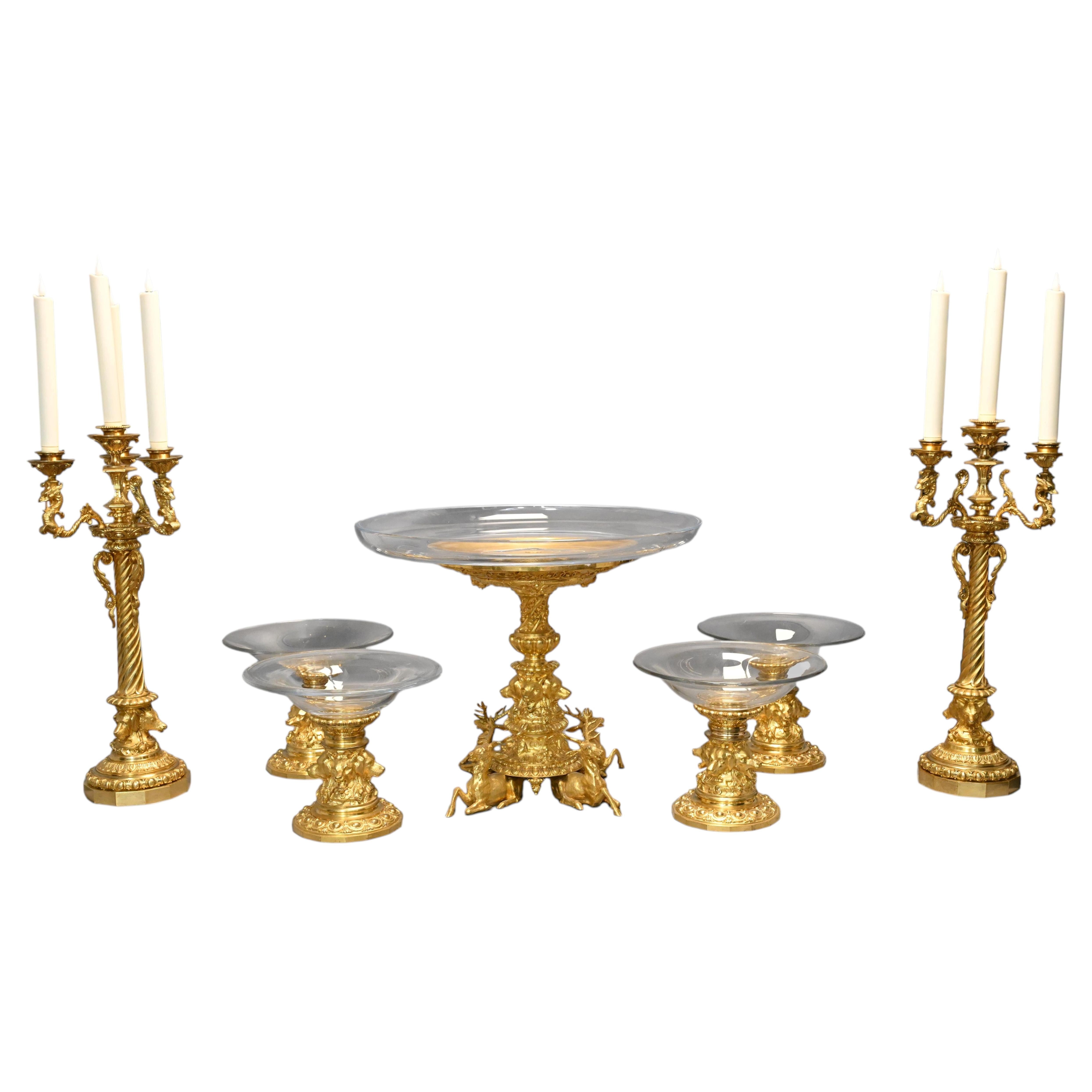 Hunting-Themed Centerpiece by Thomire & Cie, Gilt Bronze, France, 1850