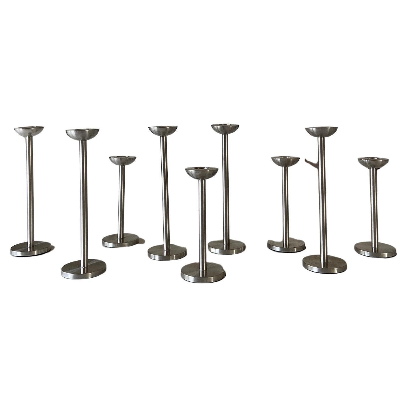 German Stainless Steel Minimalist Design Candle Holder set of 9 For Sale