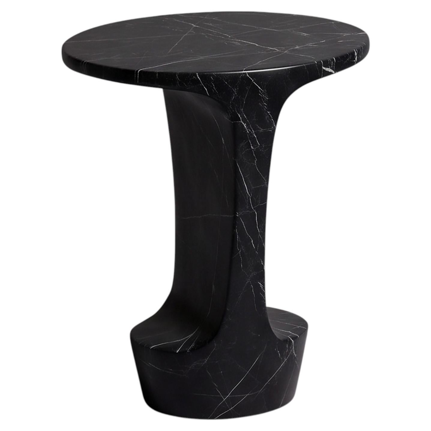 Atlas Organic Pedestal Side Table in Solid Black Nero Marquina Marble by FORMAR