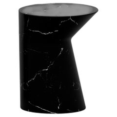 iO Sculptural Side Table in Solid Nero Marquina Marble, Small, by FORMAR
