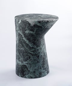 iO Side Table in Leathered Emerald Marble, Large by Adolfo Abejon for FORMAR