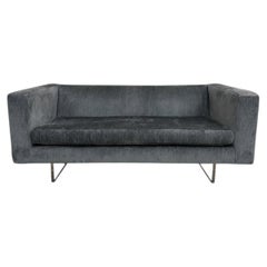 Rare Harvey Probber Settee Couch in Plush Shark Blue w/ Lucite Base