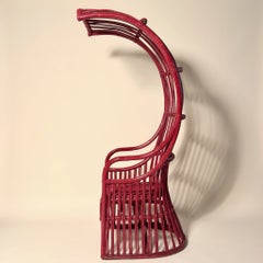 Pair of Red Rattan Chinoiserie Canopy Sun Chairs