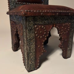 Moroccan Leather & Metal Chair with Studs