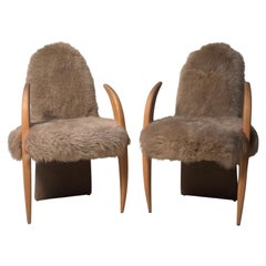 Memphis Style Pair of Sheep Skin "Tusk" Chairs