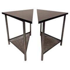 Pair of Triangular Brushed Steel & Marble Tables by Rich Martin