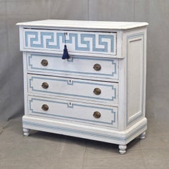 Antique 19th C. Painted Pine Dresser Chest of Drawers With Greek Key Motif