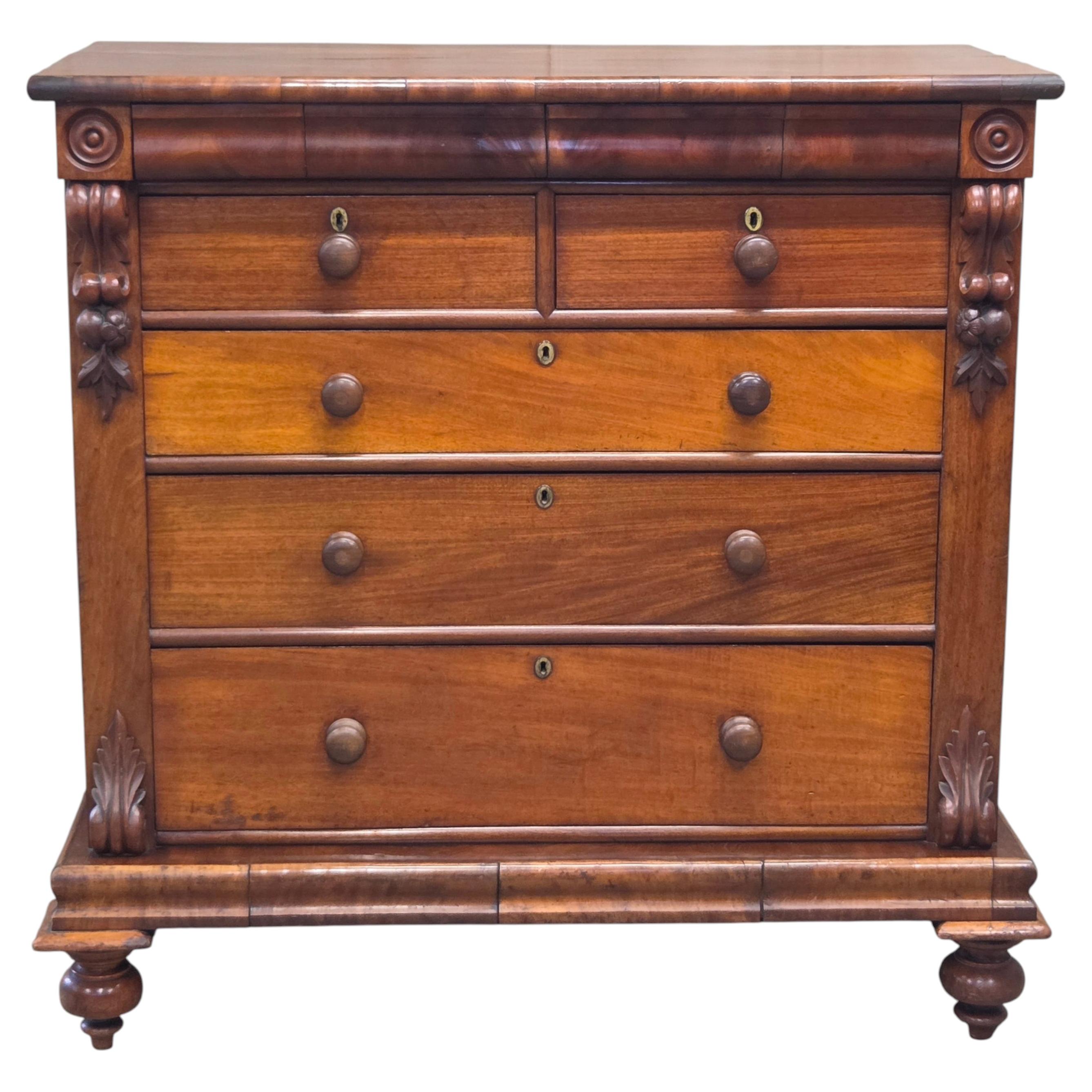 Antique 19th Century Flame Mahogany High Victorian Scotch Chest For Sale