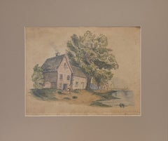 Pueblo costero, acuarela y lápiz. Firmado por Annise I. Secders [?], marzo de 1879.